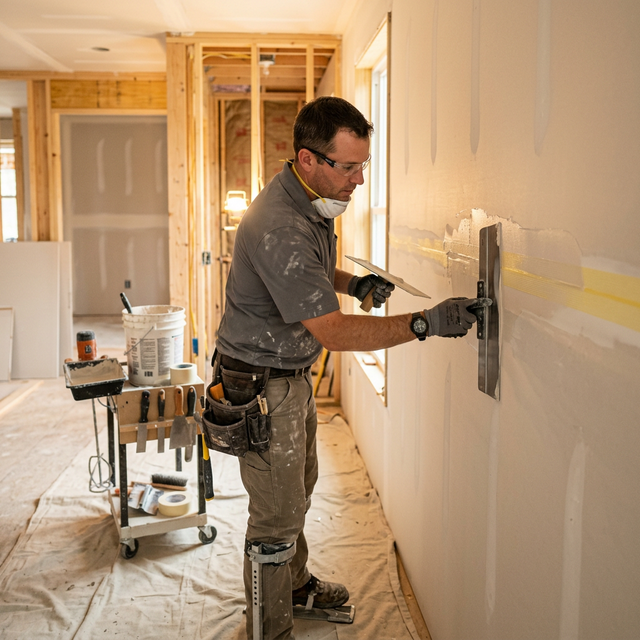 Professional drywall work in progress